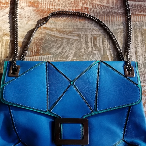 Blue/Green Purse with chain strap - Picture 5 of 9